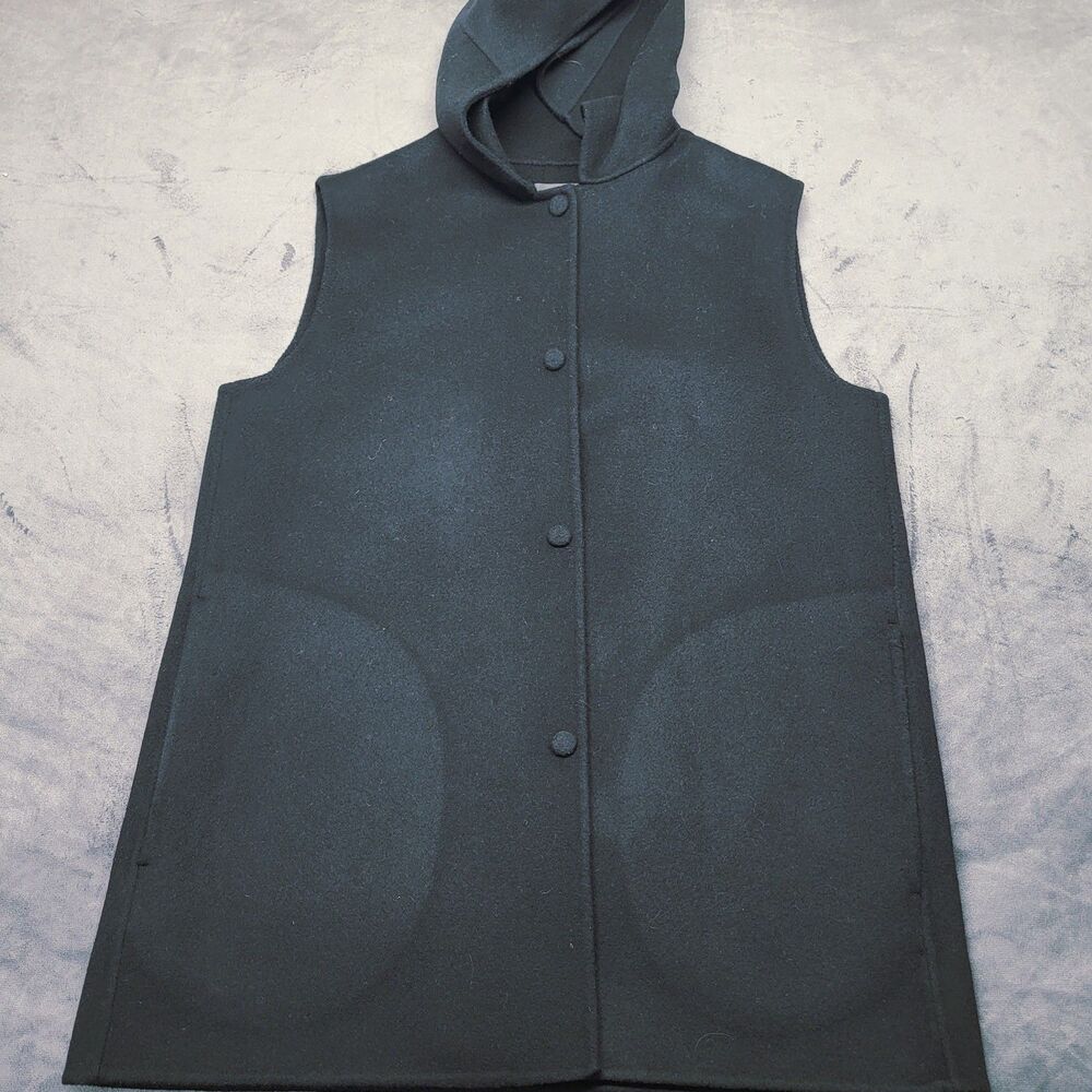 Theory Clairene Wool Cashmere Hooded Vest Black Minimalist SOFT Size TP